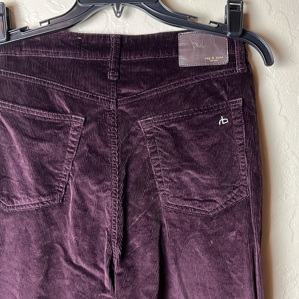 RAG & BONE Casey Corduroy High Rise Flare Jeans in Burgundy - Size 27 - Picture 7 of 16